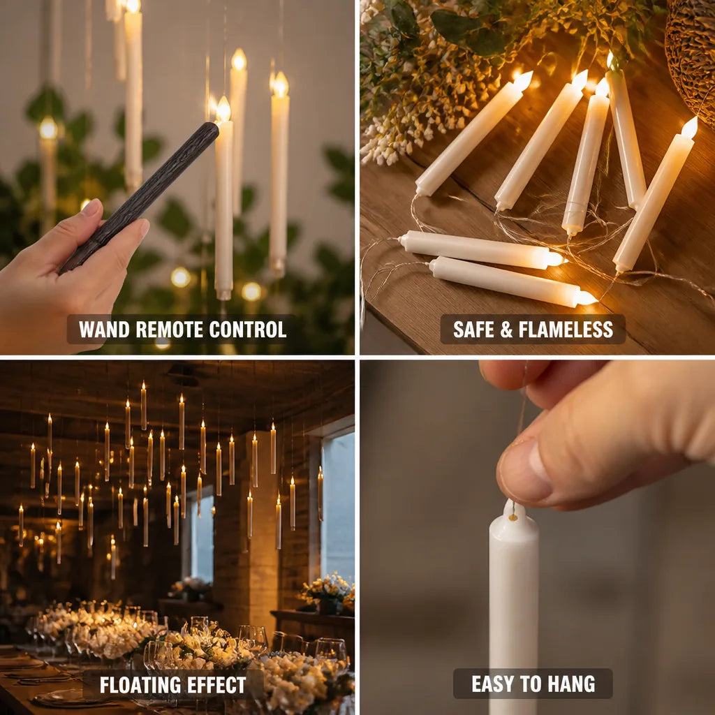 Floating Candles Flameless LED Magic Wand Remote Attached Strings