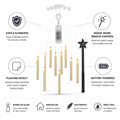 Floating Candles Flameless LED Magic Wand Remote Attached Strings