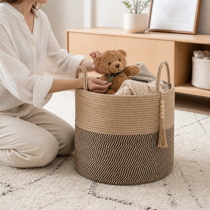 Foldable Macramé Cotton Rope With Handles Storage Basket (40 cm)