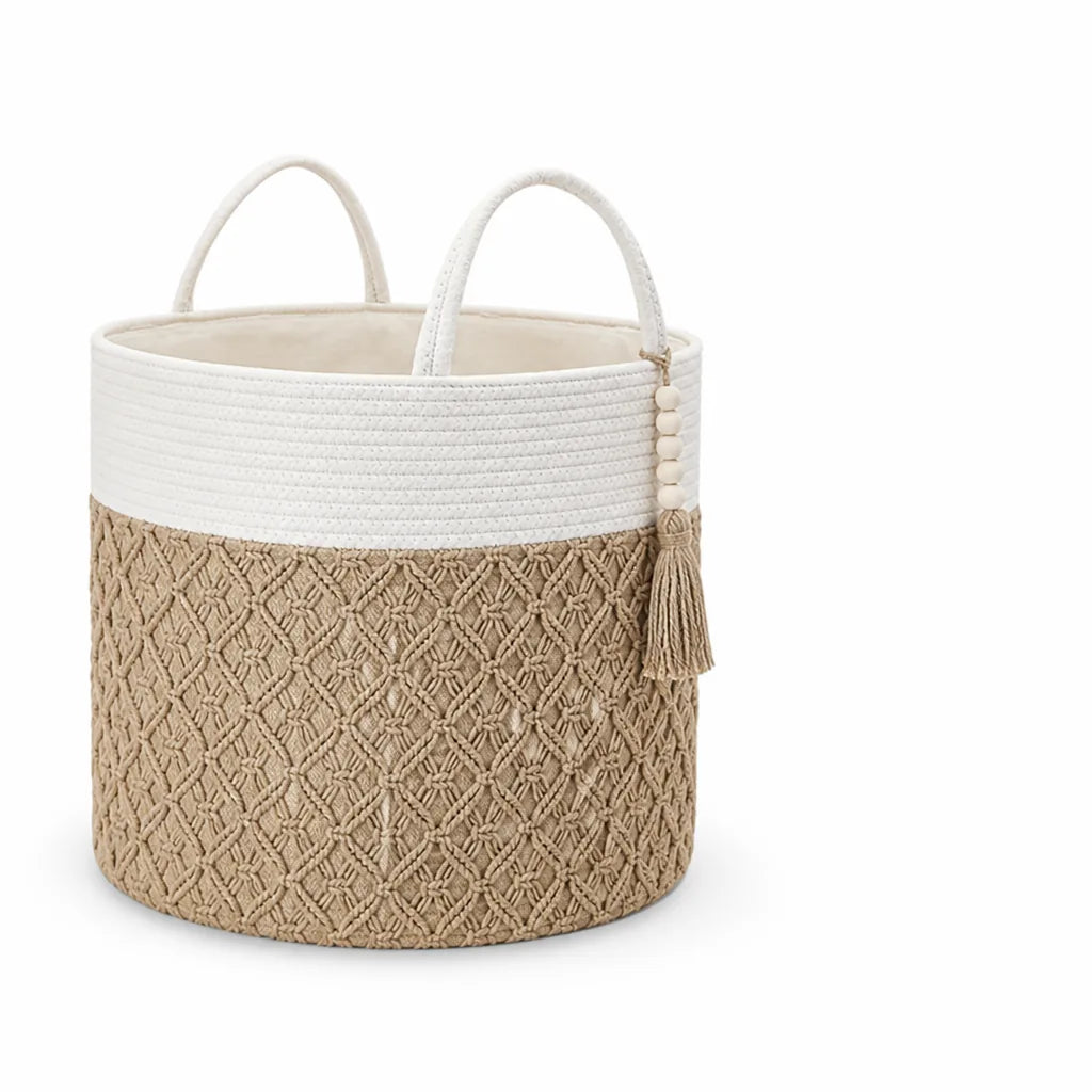 Foldable Macramé Cotton Rope With Handles Storage Basket (40 cm)