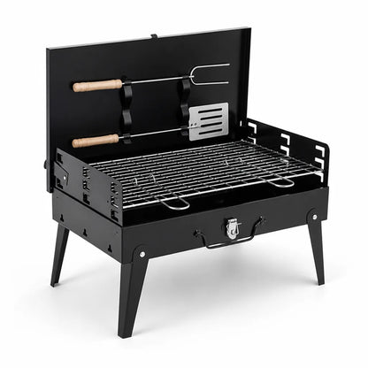 Foldable Powder-Coated Steel Garden Grill with Stainless Steel Grate