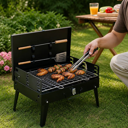 Foldable Powder-Coated Steel Garden Grill with Stainless Steel Grate