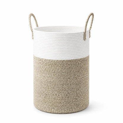 Foldable Woven Cotton Rope Laundry Basket with Reinforced Handles