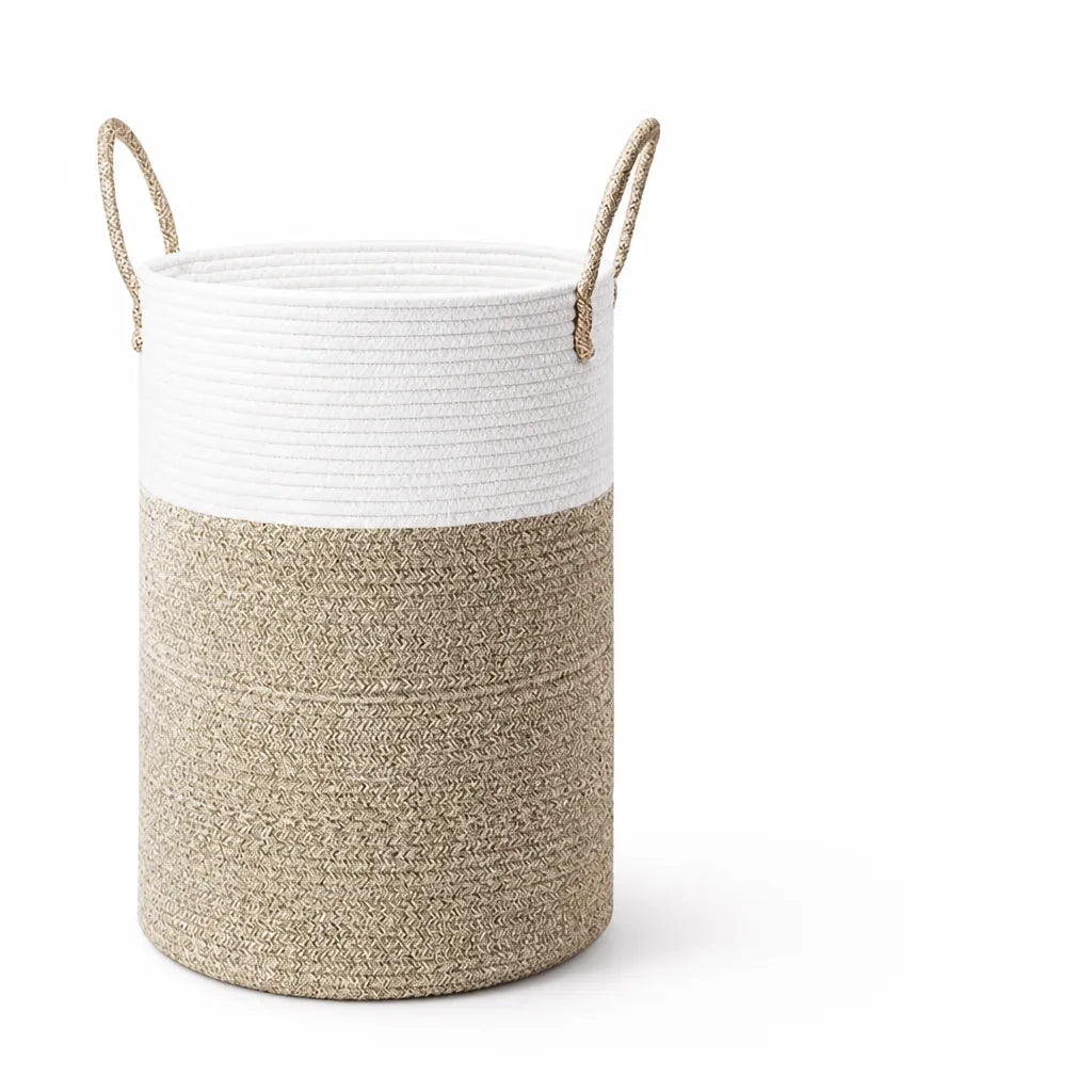 Foldable Woven Cotton Rope Laundry Basket with Reinforced Handles