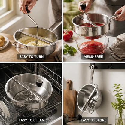 Food Mill Stainless Steel Easy Turn Crank Integrated Bowl