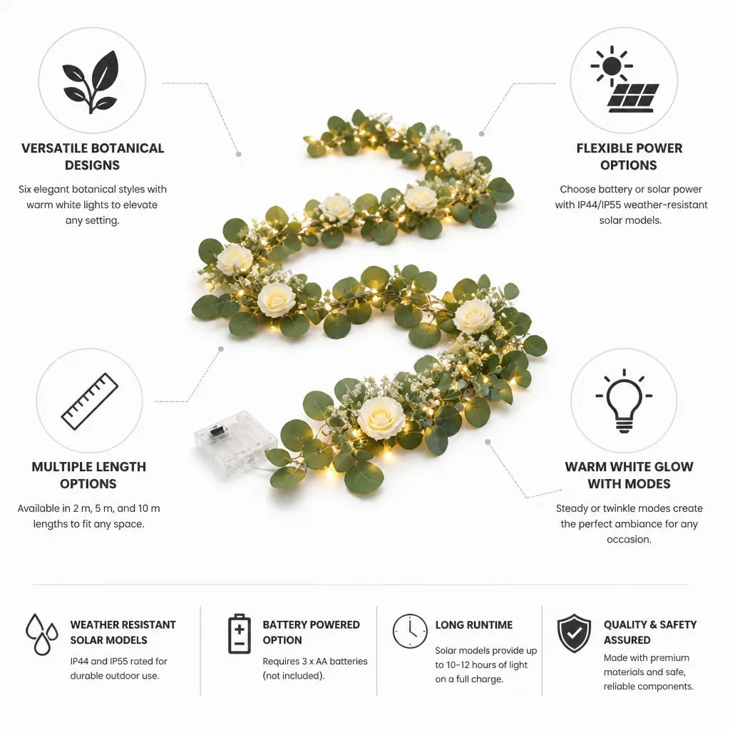 Garland Light Botanical Warm White Battery & Solar