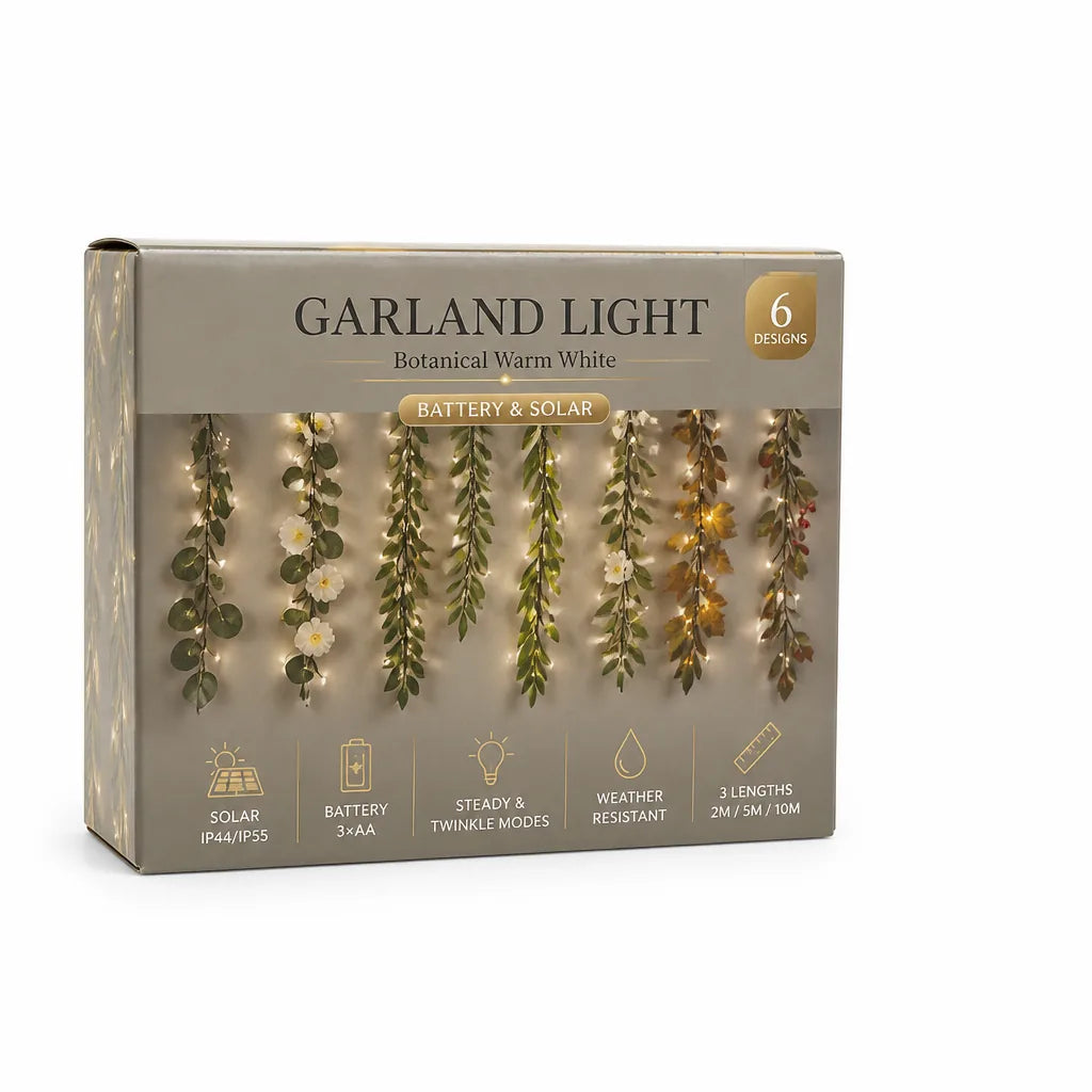 Garland Light Botanical Warm White Battery & Solar