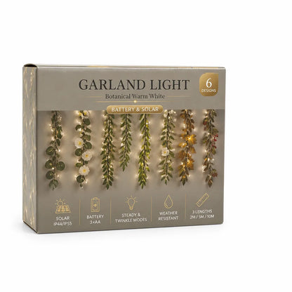 Garland Light Botanical Warm White Battery & Solar