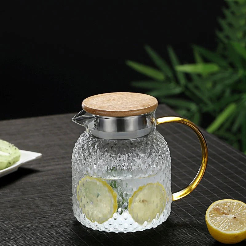 Glass Pitcher Heat-Resistant Borosilicate With Bamboo Strainer Lid