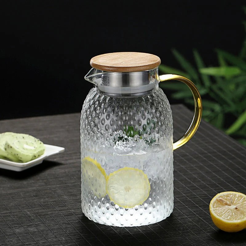 Glass Pitcher Heat-Resistant Borosilicate With Bamboo Strainer Lid