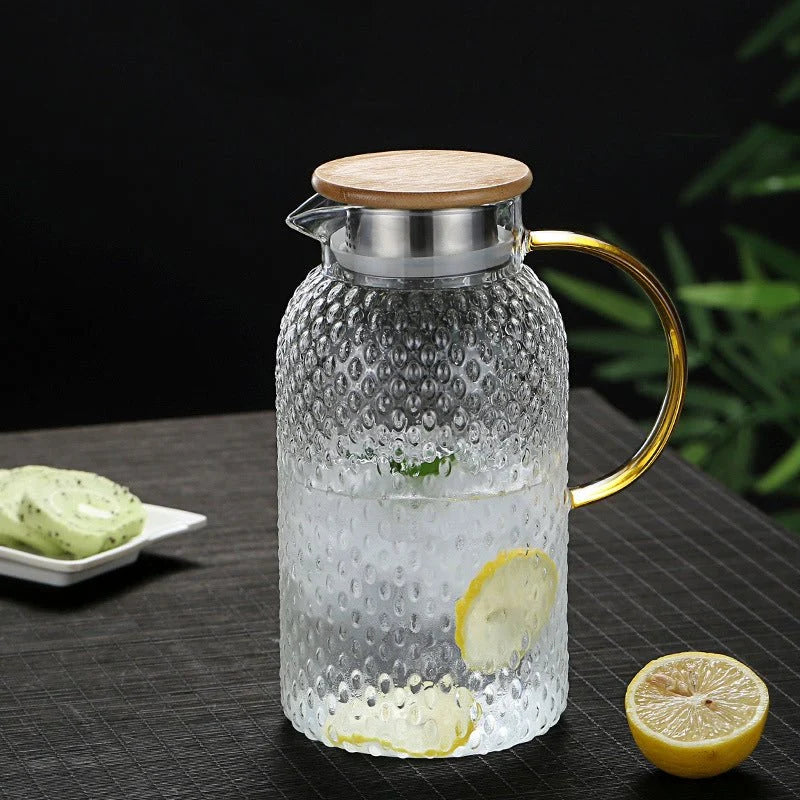 Glass Pitcher Heat-Resistant Borosilicate With Bamboo Strainer Lid