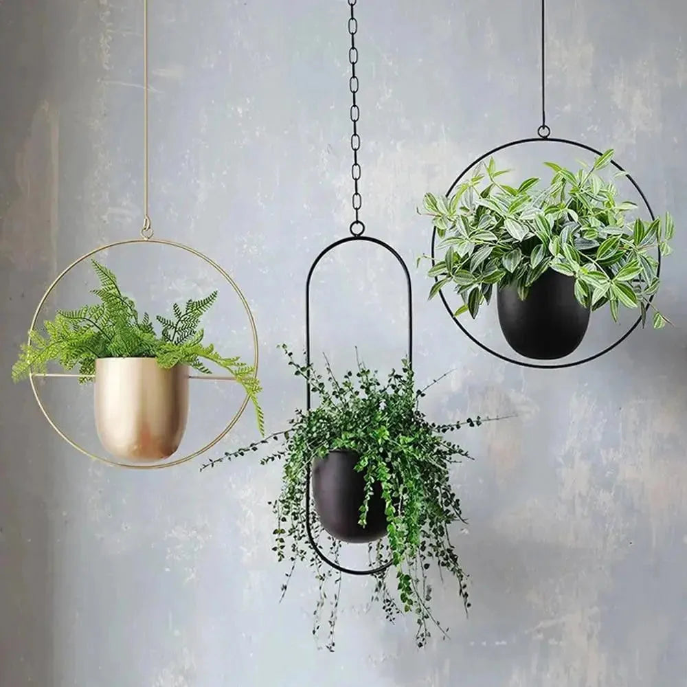 Hanging Planter Geometric Metal Frame & Drainage Holes