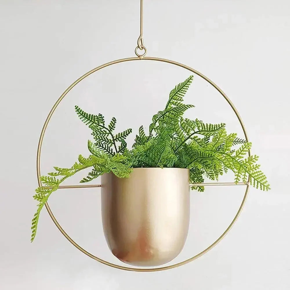 Hanging Planter Geometric Metal Frame & Drainage Holes