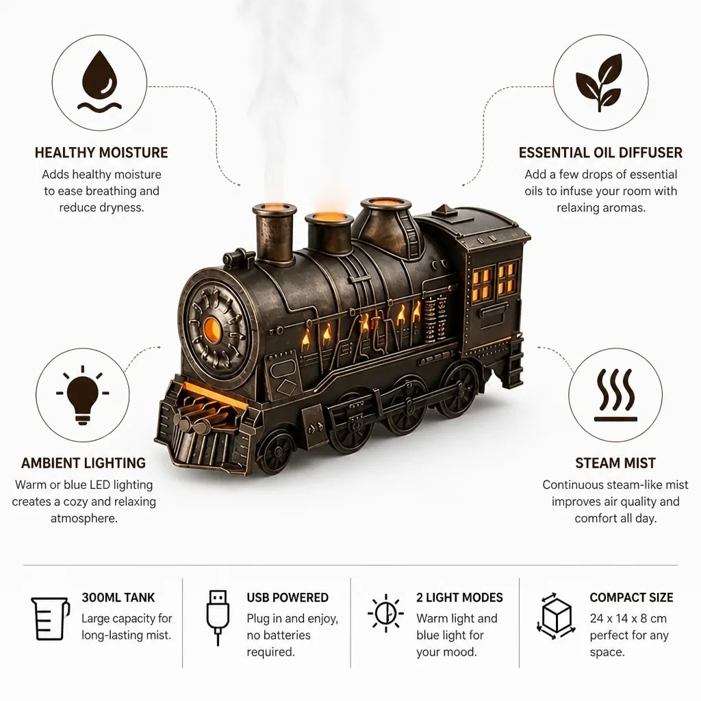Humidifier Locomotive Design Essential Oil Diffuser 300ml Tank