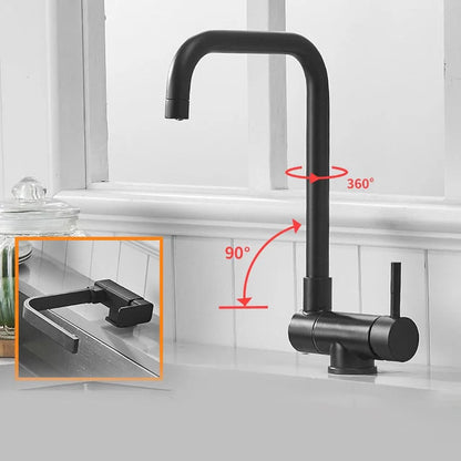 Kitchen Faucet Stainless Steel Fold-Down Rotating Spout