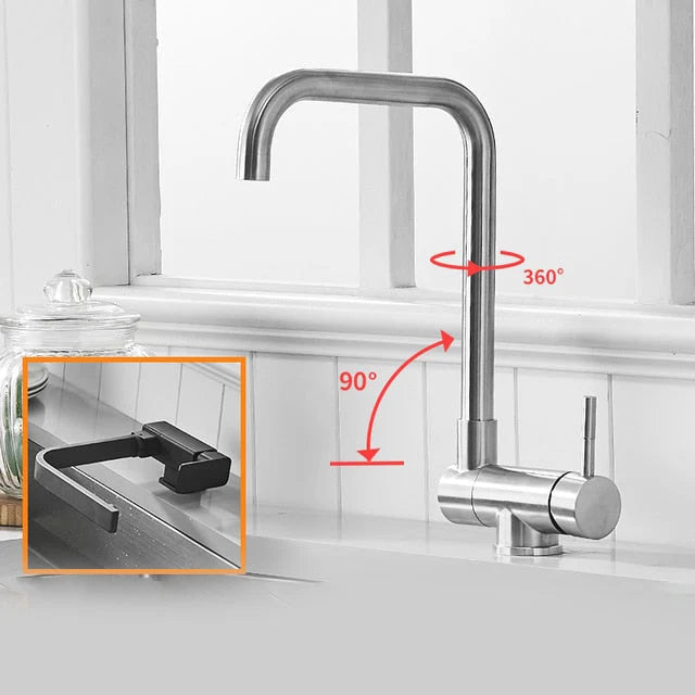 Kitchen Faucet Stainless Steel Fold-Down Rotating Spout