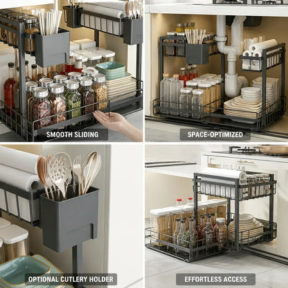 Kitchen Pull-Out Rack L-Shaped Two-Tier Smooth Sliding