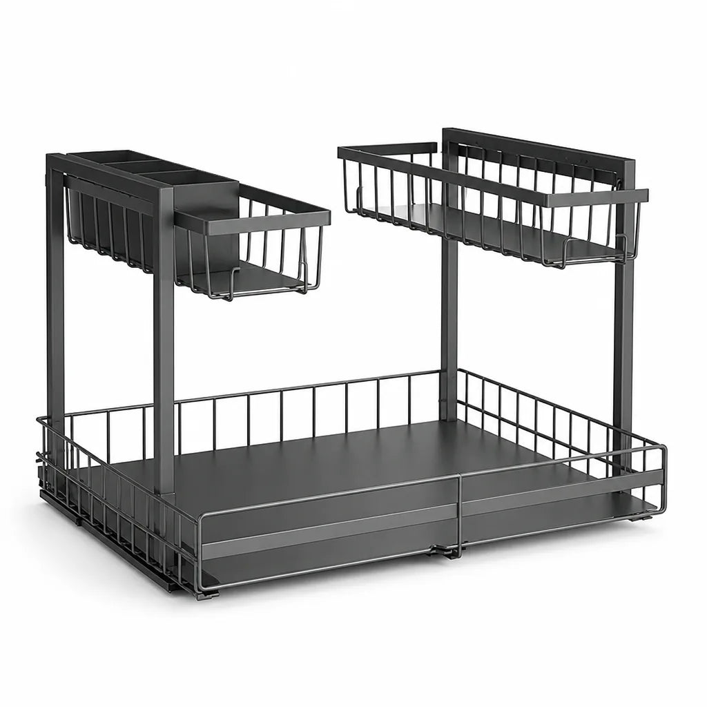 Kitchen Pull-Out Rack L-Shaped Two-Tier Smooth Sliding