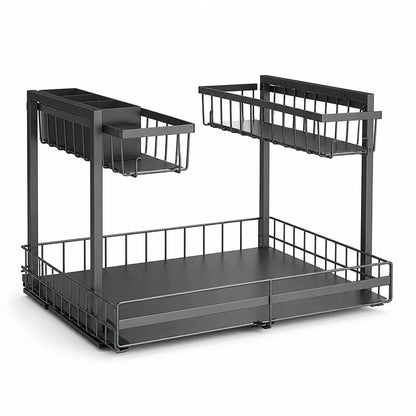 Kitchen Pull-Out Rack L-Shaped Two-Tier Smooth Sliding