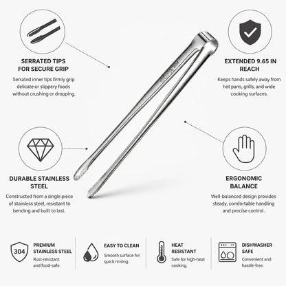 Kitchen Tweezers Stainless Steel Serrated Tip 9.65 Inch