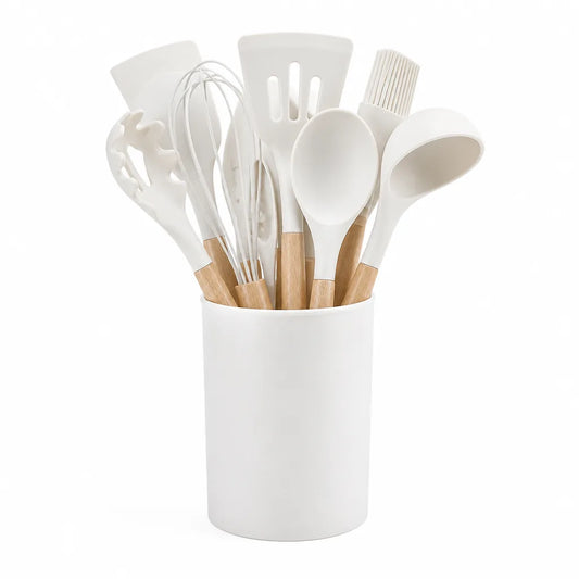 Kitchen Utensil Set 14 Piece Silicone Wood Handles