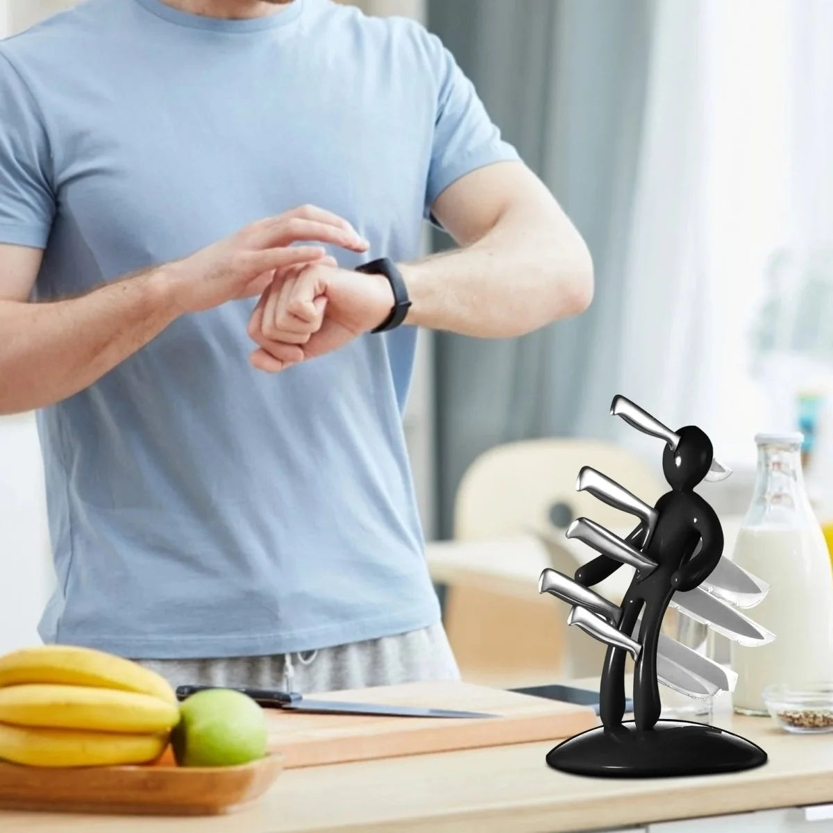Knife Holder Sculptural Stainless Steel Space-Saving