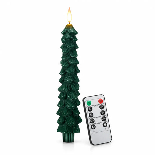 LED Christmas Candle Fir Tree Flickering Flame Remote Timer