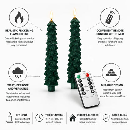 LED Christmas Candle Fir Tree Flickering Flame Remote Timer