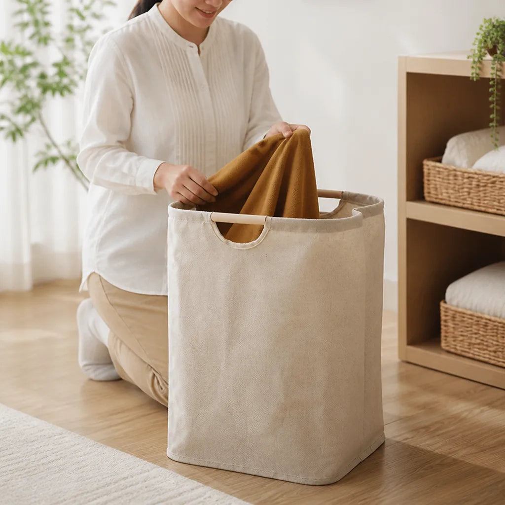 Laundry Basket Foldable Cotton-Linen Space-Saving