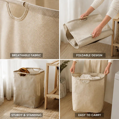 Laundry Basket Foldable Cotton-Linen Space-Saving