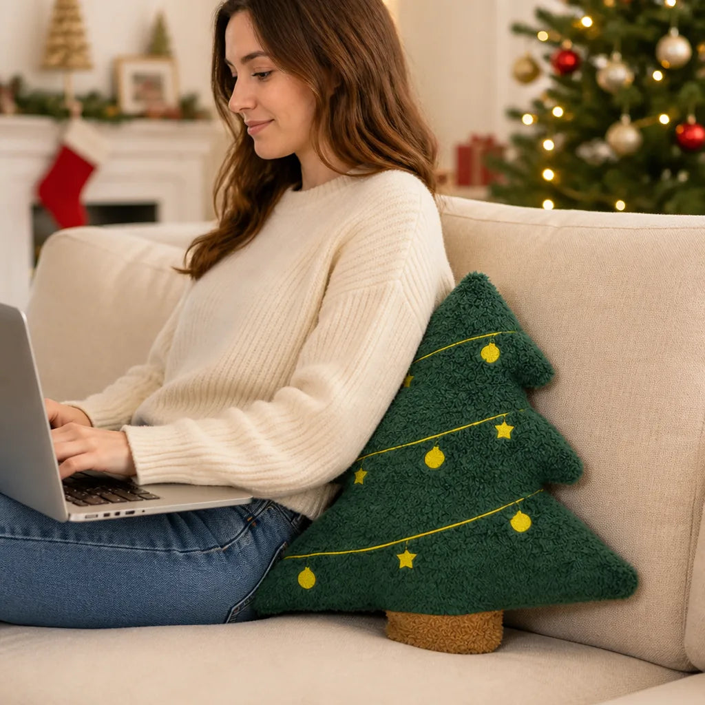 Lumbar Pillow 3D Christmas Tree Plush Polyester