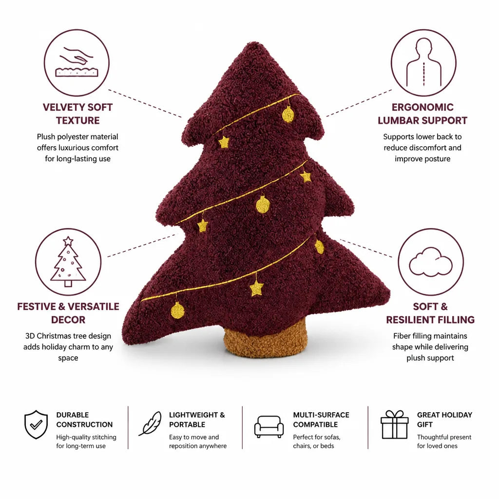Lumbar Pillow 3D Christmas Tree Plush Polyester