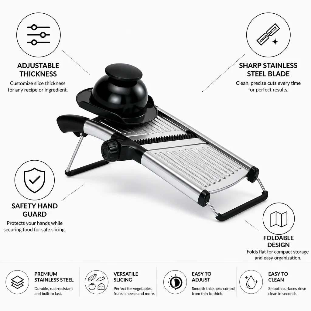 Mandoline Slicer Adjustable Thickness Stainless Steel Blade Foldable