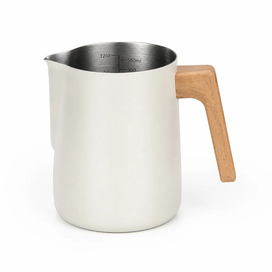 Milk Frothing Pitcher Stainless Steel Internal Scale Wood-Look Handle