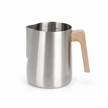 Milk Frothing Pitcher Stainless Steel Internal Scale Wood-Look Handle