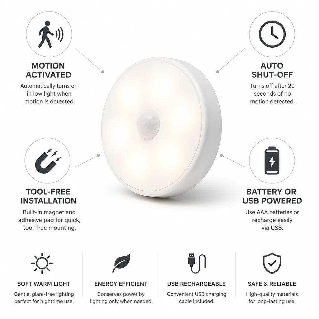Motion Sensor Night Light USB Or Battery Tool-Free Mount