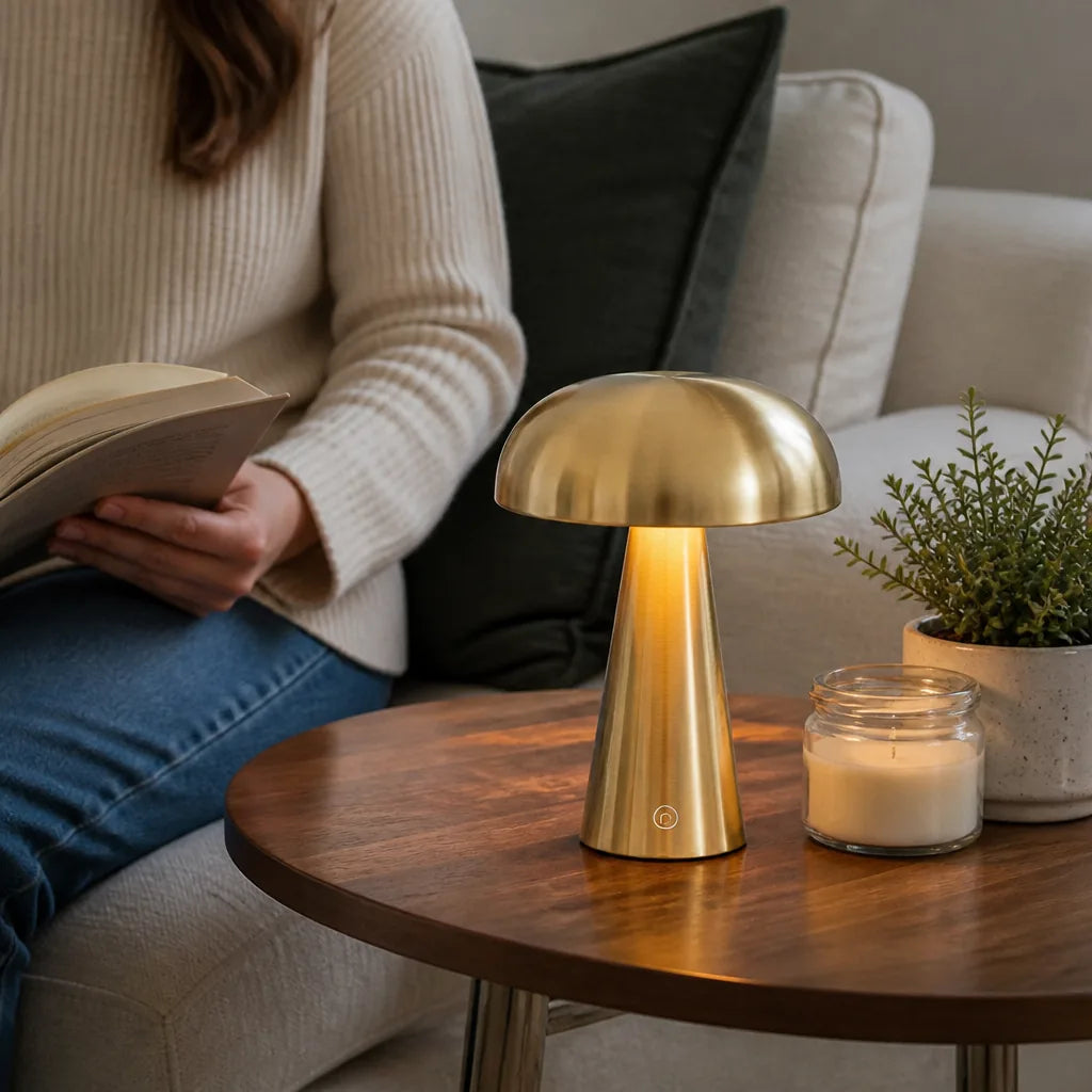 Mushroom Shade Metal Base Rechargeable Touch Control Table Lamp