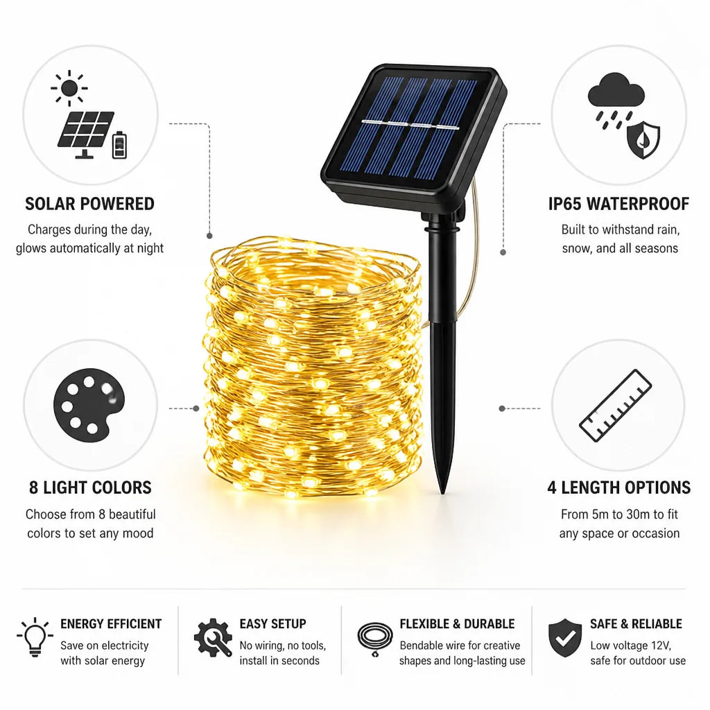 Outdoor Fairy Lights Solar Powered & IP65 Waterproof
