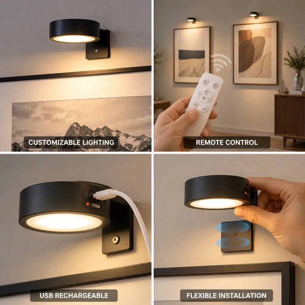 Picture Light Cordless Dimmable Remote USB Rechargeable