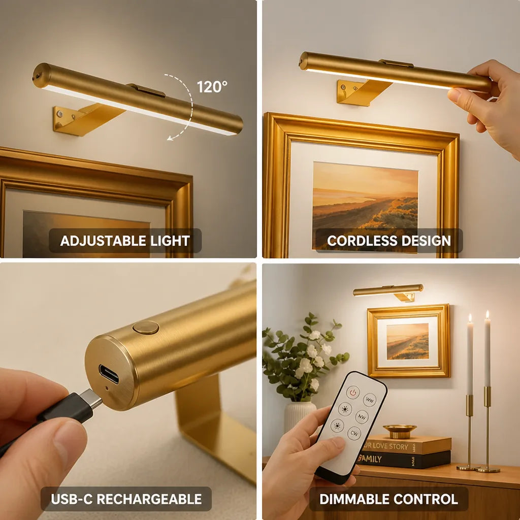 Picture Light Cordless Rechargeable USB-C Charging Dimmable Remote