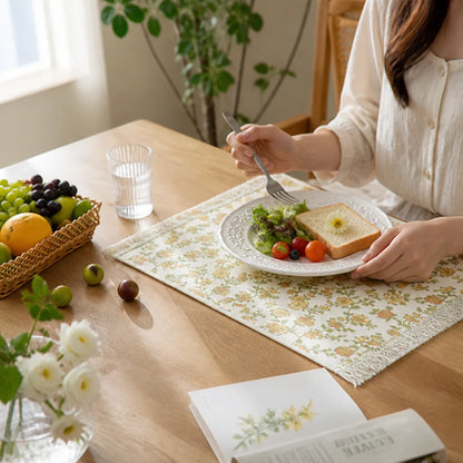 Placemat Floral Jacquard Fringed Edges