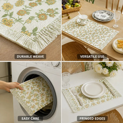 Placemat Floral Jacquard Fringed Edges