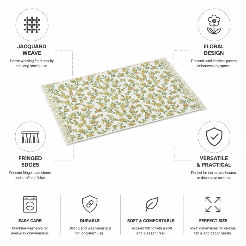 Placemat Floral Jacquard Fringed Edges