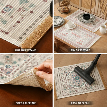 Placemat Woven Cotton Yarn Fringes & Reinforced Hem