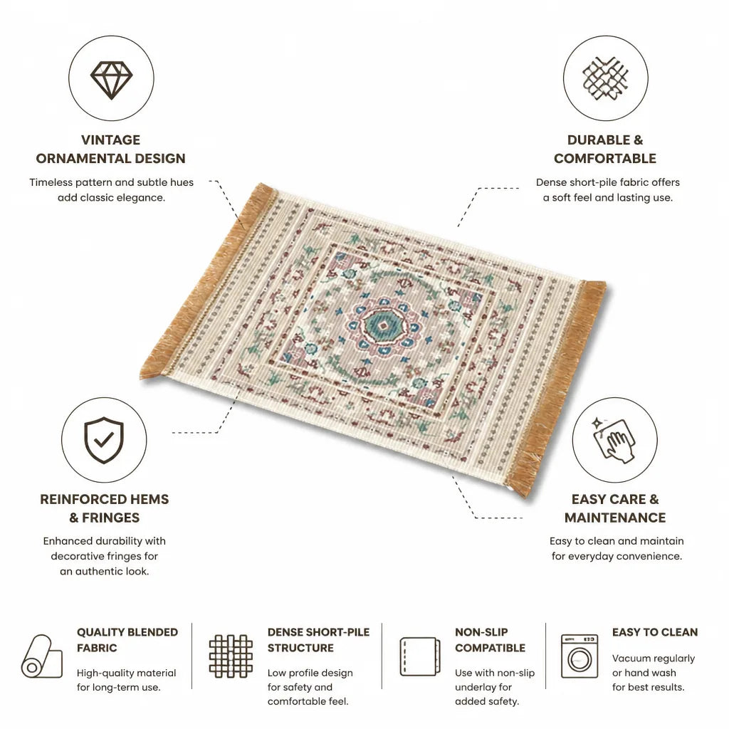 Placemat Woven Cotton Yarn Fringes & Reinforced Hem