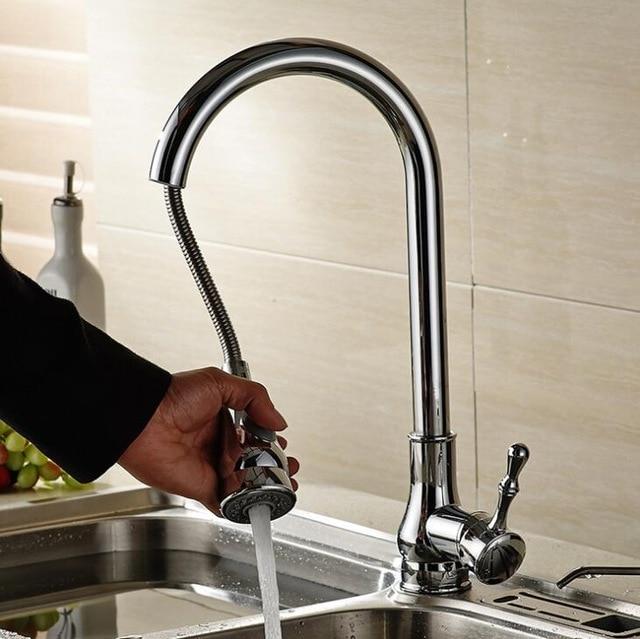 Pull-Down Kitchen Faucet 360 Degree Swivel & Stream-to-Spray