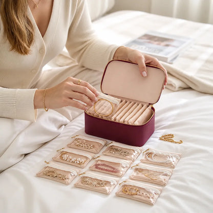 Removable Velvet Pouches With Window Soft-Lined Jewelry Travel Case