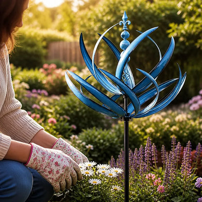 Rotating Lotus Rust-Resistant Metal Garden Wind Spinner (90 cm)