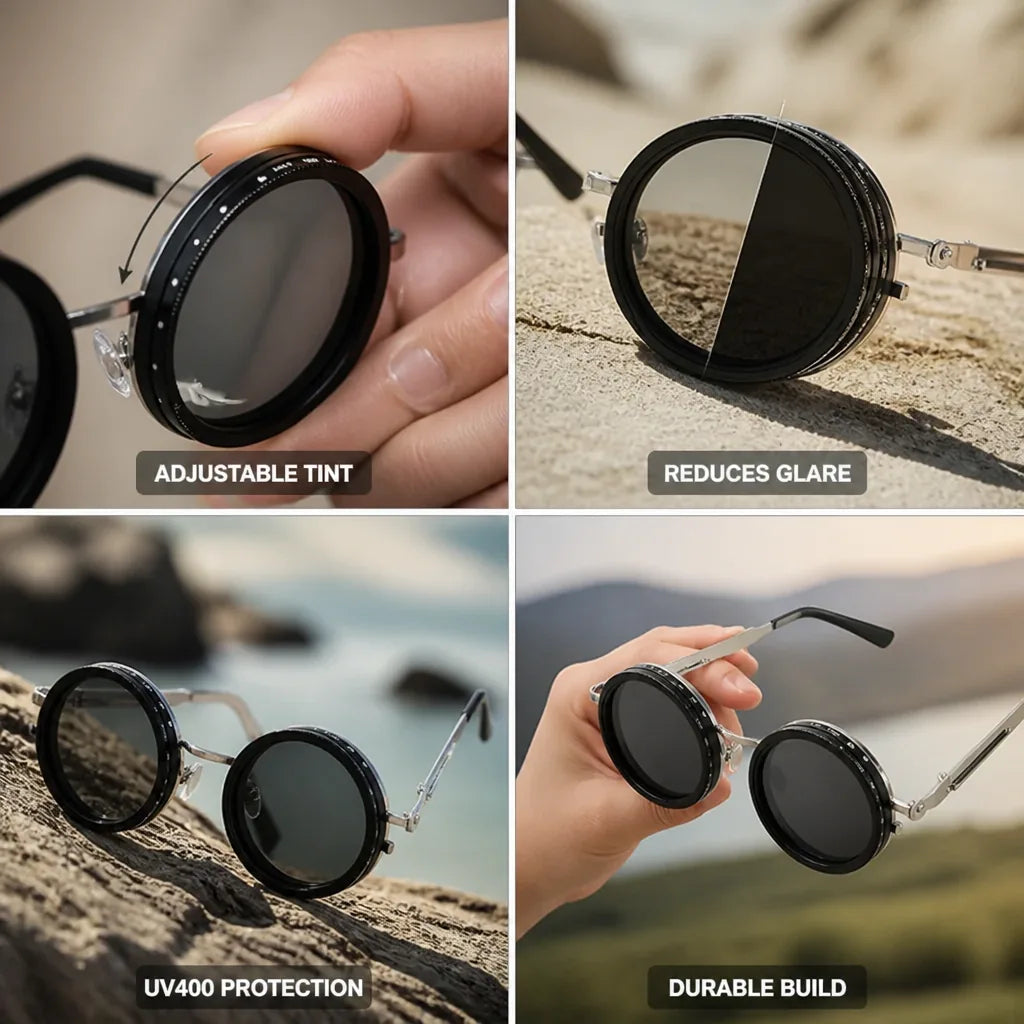 Round Sunglasses 9-Level Adjustable Tint UV400