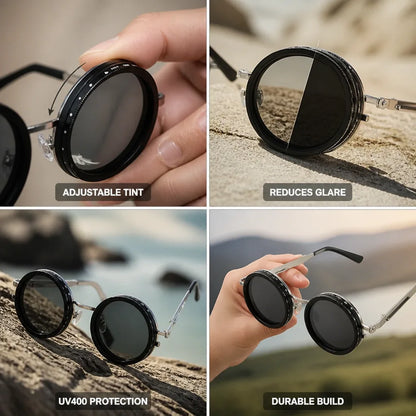 Round Sunglasses 9-Level Adjustable Tint UV400